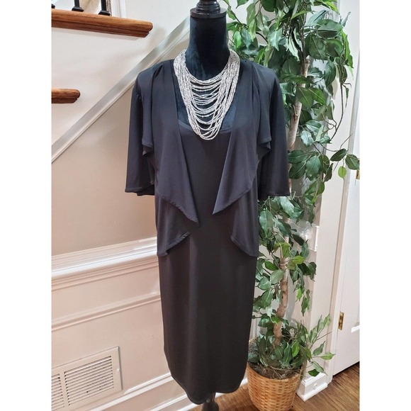 Another Thyme Women Black Solid Polyester Scoop Neck Half Sleeve Dress Size 2X - Picture 1 of 13